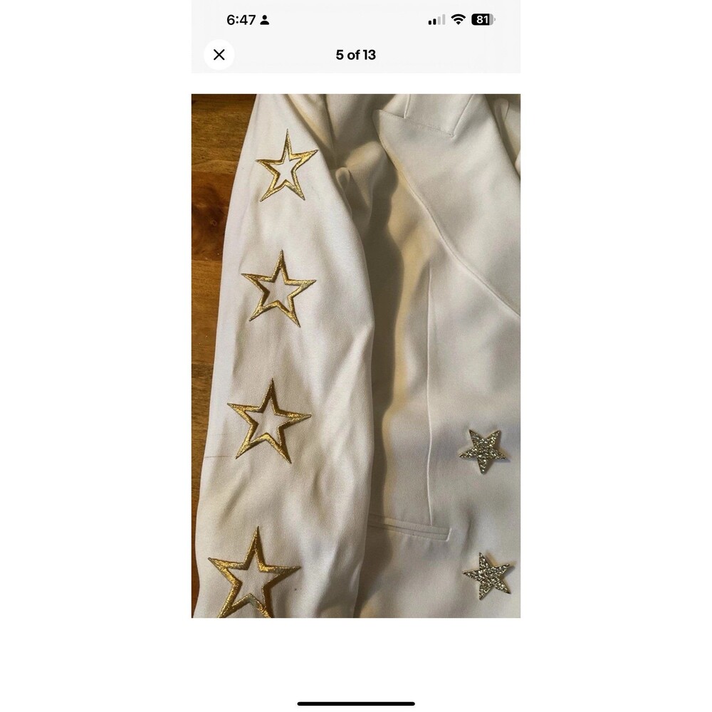 Solini White Double Breasted Star Blazer Womans Size 8 Vintage Y2K Rhinestones - Picture 5 of 12